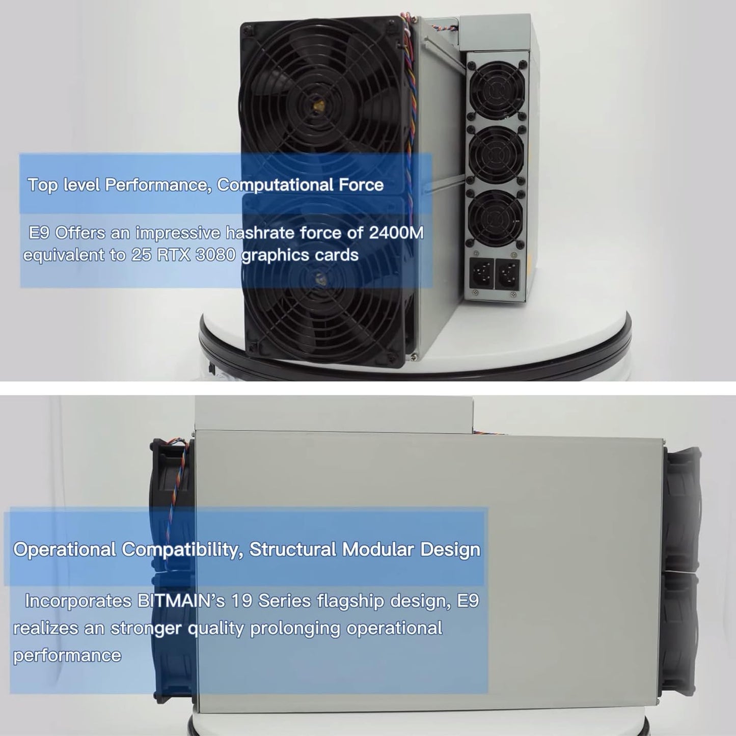 Bitmain Antminer E9 Ethereum 2400MH/s, Crypto Miner Classic ASIC, Mining Ethash/ETH/ETC Algorithm with 2.4GH/s Hash Rate Equal to 25 RTX 3080 Graphic Cards APW12 Power Supply