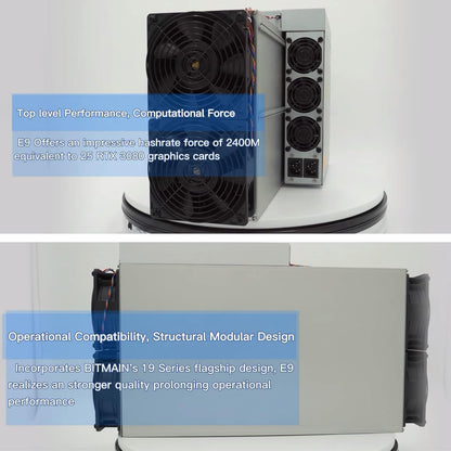 Bitmain Antminer E9 Ethereum 2400MH/s, Crypto Miner Classic ASIC, Mining Ethash/ETH/ETC Algorithm with 2.4GH/s Hash Rate Equal to 25 RTX 3080 Graphic Cards APW12 Power Supply